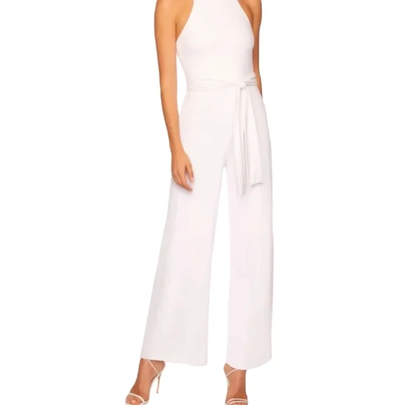 Susana Monaco White Mockneck Jumpsuit Stretch Waist-tie MED NWT Made in the USA - Picture 5 of 14